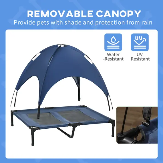 Buy Raised Dog Bed Waterproof Elevated Pet Cot with Breathable Mesh UV Protection Canopy Blue, for Large Dogs, 92 x 76 x 90cm, 6 image