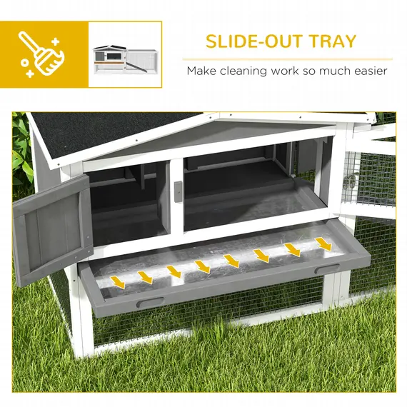 Buy Rabbit Hutch with Run Wooden Guinea Pig Hutch Outdoor Bunny Cage Hide House with Sliding Tray, Hay Rack, Ramp, 156 x 58 x 68cm, Grey, 6 image