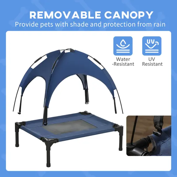 Buy Raised Dog Bed Waterproof Elevated Pet Cot with Breathable Mesh UV Protection Canopy Blue, for Small Dogs, 61 x 46 x 62cm, 6 image