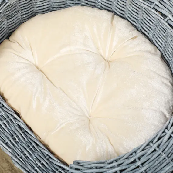 Buy Wicker Pet Bed Willow Dog Cat Sofa Couch Puppy Basket with Cushion Grey 57L x 46W x 17.5H cm, 8 image