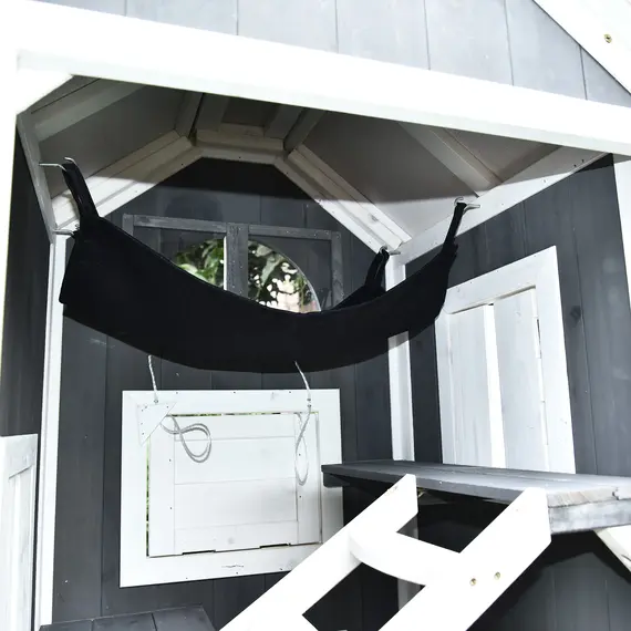 Buy Wooden Cat House, Weatherproof Pet Shelter, Outdoor Cat Condos Cave, 2 Floor Furniture, Grey and White, 9 image