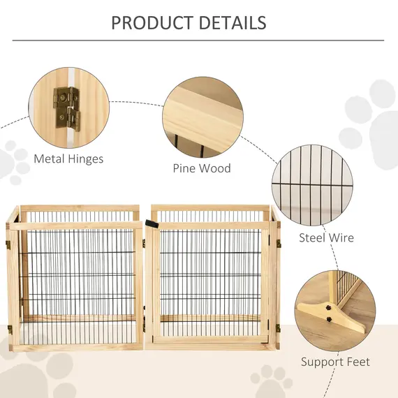 Buy Wooden Pet Gate, Freestanding Dog Safety Barrier with Two Support Feet - Natural Tone, 7 image