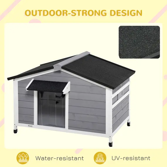 Buy Wooden Dog Kennel for Outside, for Medium Dogs, 72H x 109L x 79Wcm, Grey, 6 image