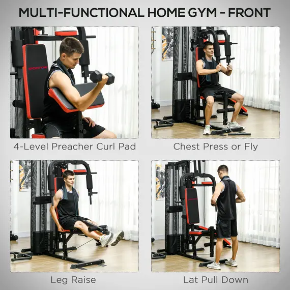 Buy Multi Gym Workout Station, Weight Machine with 65kg Weight Stack, Sit Up Bench, Push Up Stand, Dip Station, 4 image