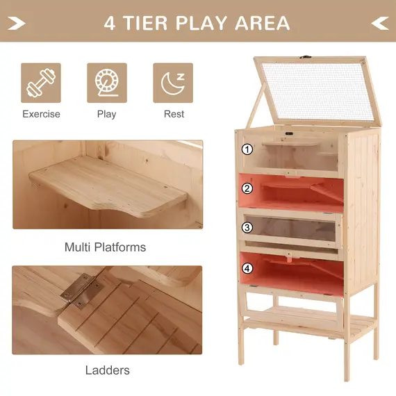 Buy Wooden Large Hamster Cage, Gerbil Cage 4 Layers with Tall Bottom & Storage Shelf, 4 image