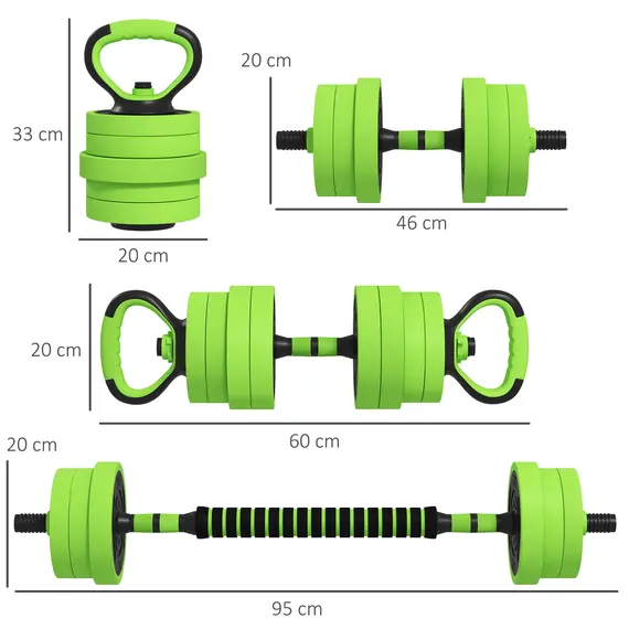 Buy 20kg Four-In-One Adjustable Weight Dumbbells Set, Barbell, Kettlebell, Push Up Stand - Green, 3 image