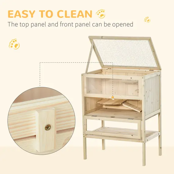 Buy Wooden Hamster Cage with Storage Shelf, Small Animal Exercise Play House with Openable Top, for Hamsters, Gerbils, 60 x 40 x 80 cm - Natural, 5 image