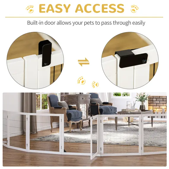 Buy Wooden Pet Gate, Freestanding Dog Safety Barrier, w/ 2 Support Feet, White, 4 image