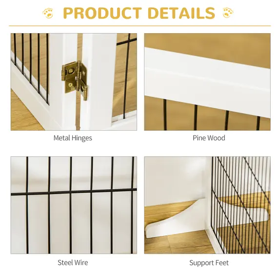 Buy Wooden Pet Gate, Freestanding Dog Safety Barrier, w/ 2 Support Feet, White, 7 image