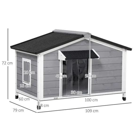 Buy Wooden Dog Kennel for Outside, for Medium Dogs, 72H x 109L x 79Wcm, Grey, 3 image