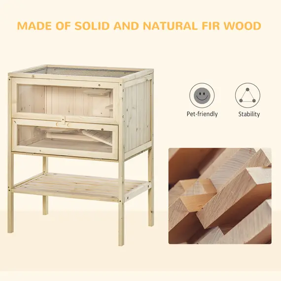 Buy Wooden Hamster Cage with Storage Shelf, Small Animal Exercise Play House with Openable Top, for Hamsters, Gerbils, 60 x 40 x 80 cm - Natural, 7 image