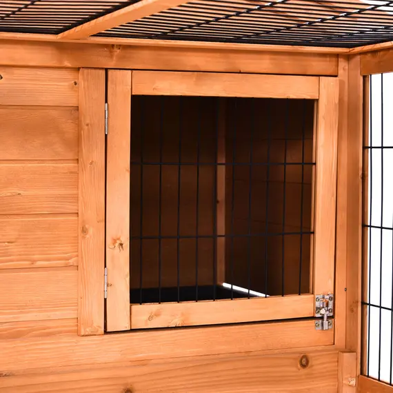 Buy Wooden Rabbit Hutch Outdoor, Guinea Pig Hutch, Detachable Pet House Animal Cage with Openable Run & Roof Lockable Door Slide-out Tray 146 x 95 x 69cm, 9 image