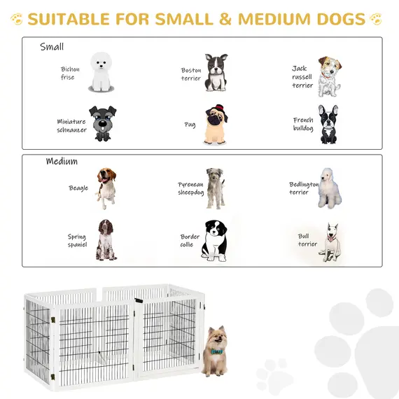 Buy Wooden Pet Gate, Freestanding Dog Safety Barrier, w/ 2 Support Feet, White, 8 image