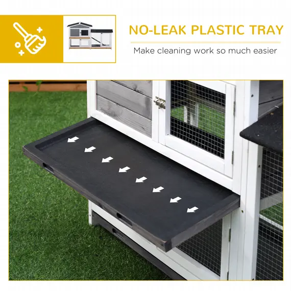 Buy Wooden 2-Tier Rabbit Hutch w/ Tray Ramp Grey, 6 image