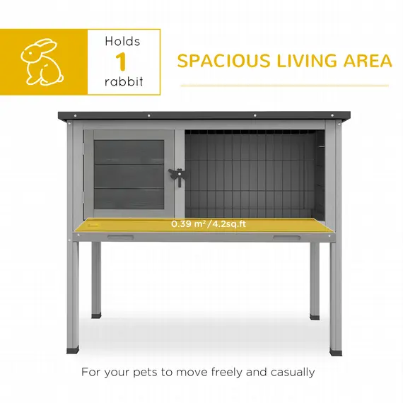 Buy Wooden Guinea Pig Hutch, Small Animal Cage with Slide-out Tray, Openable Asphalt Roof, 84 x 43 x 70cm, Grey, 4 image