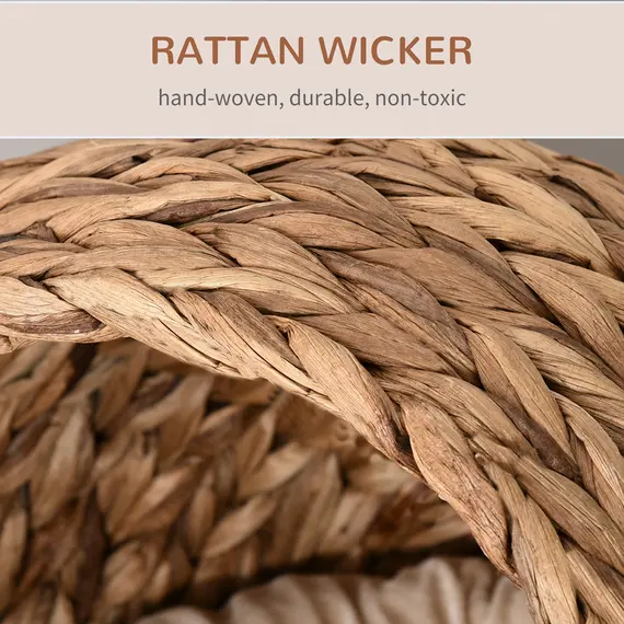 Buy Wicker Cat Bed, Raised Rattan Cat Basket with Cylindrical Base, Soft Washable Cushion, 50 x 42 x 60 cm - Brown, 5 image