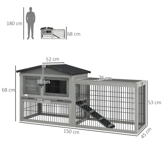 Buy Wooden Rabbit Hutch with Outdoor Run Grey, 3 image