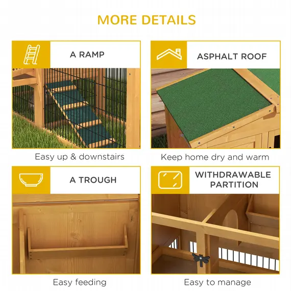Buy Wooden Rabbit Hutch with Outdoor Run Yellow, 7 image