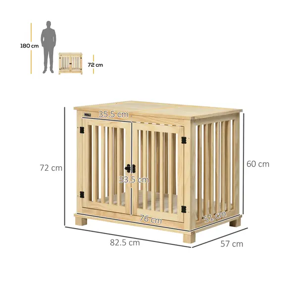 Buy Wooden Dog Crate, with Double Doors, Cushion, for Medium Dogs - Natural Finish, 3 image