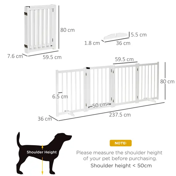 Buy Wooden Dog Gate, Dog Fence Indoor, 80 cm Tall Freestanding Pet Gate for Small and Medium Dogs with 4 Panels, 2 Support Feet, White, 3 image