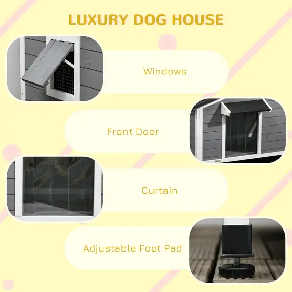 Buy Wooden Dog Kennel for Outside, for Medium Dogs, 72H x 109L x 79Wcm, Grey, 7 image