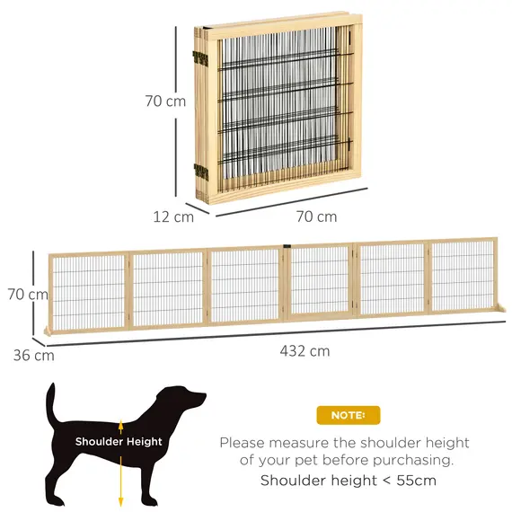 Buy Wooden Pet Gate, Freestanding Dog Safety Barrier with Two Support Feet - Natural Tone, 3 image