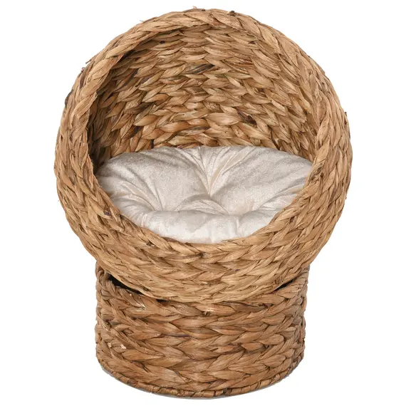 Buy Wicker Cat Bed, Raised Rattan Cat Basket with Cylindrical Base, Soft Washable Cushion, 50 x 42 x 60 cm - Brown, 7 image
