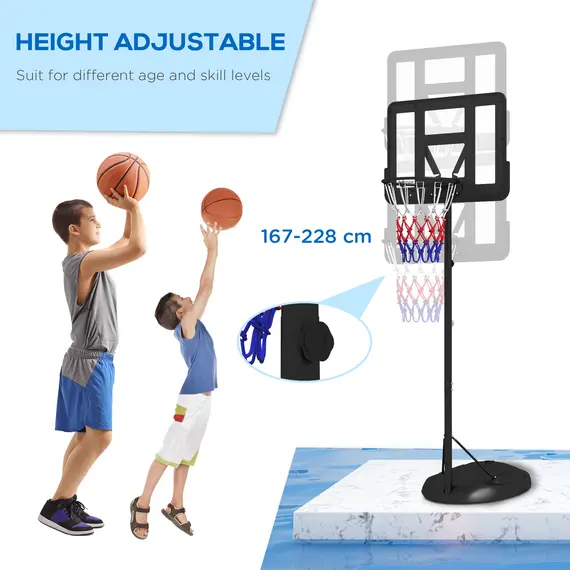 Buy Height Adjustable Basketball System, Freestanding Basketball Hoop and Stand w/ Wheels, 167-228cm, 5 image