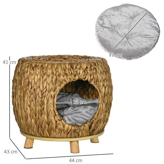 Buy Wicker Cat Bed Cat House Stool with Washable Cushion, 44 x 43 x 41cm, 3 image