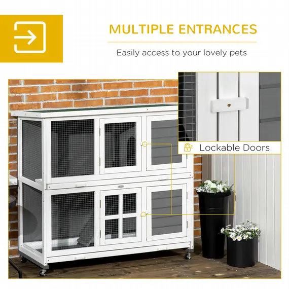 Buy Wooden Rabbit Hutch, Two-Tier Guinea Pig Cage, with Removable Tray, Wheels, 5 image