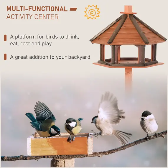 Buy Wooden Bird Table Bird Feeding Station Play stand with Roof, 4 image