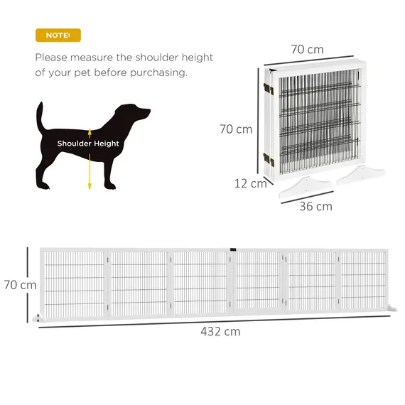 Buy Wooden Pet Gate, Freestanding Dog Safety Barrier, w/ 2 Support Feet, White, 3 image