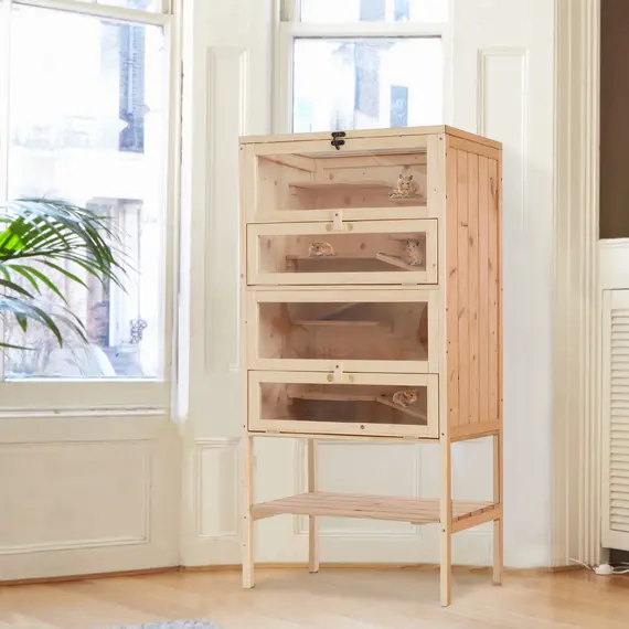 Buy Wooden Large Hamster Cage, Gerbil Cage 4 Layers with Tall Bottom & Storage Shelf, 2 image