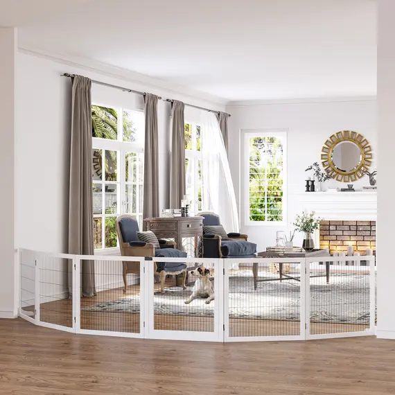 Buy Wooden Pet Gate, Freestanding Dog Safety Barrier, w/ 2 Support Feet, White, 2 image