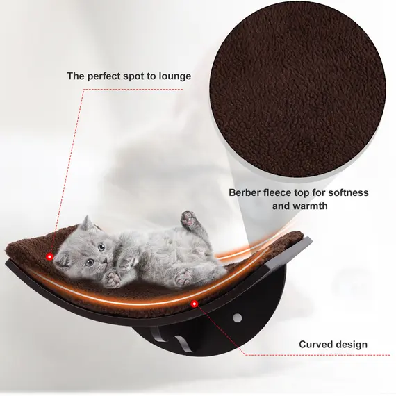 Buy Wood Cat Shelves, Wall-Mounted Cat Shelter, Curved Kitten Bed Perch Climber Furniture 41 x 28 x 21cm Brown, 5 image