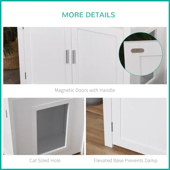 Buy Wooden Cat Litter Box Enclosure Furniture with Adjustable Interior Wall & Large Tabletop for Nightstand, White, 7 image