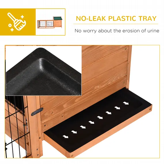 Buy Wooden Rabbit Hutch Outdoor, Guinea Pig Hutch, Detachable Pet House Animal Cage with Openable Run & Roof Lockable Door Slide-out Tray 146 x 95 x 69cm, 6 image
