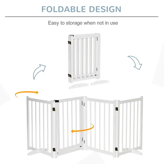 Buy Wooden Dog Gate, Dog Fence Indoor, 80 cm Tall Freestanding Pet Gate for Small and Medium Dogs with 4 Panels, 2 Support Feet, White, 5 image