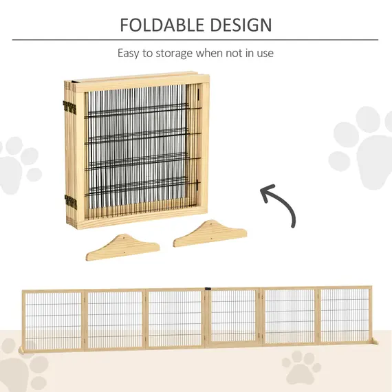 Buy Wooden Pet Gate, Freestanding Dog Safety Barrier with Two Support Feet - Natural Tone, 6 image