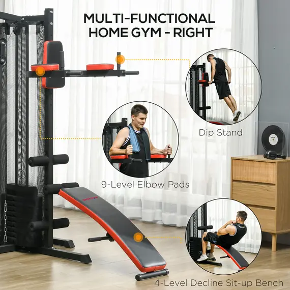 Buy Multi Gym Workout Station, Weight Machine with 65kg Weight Stack, Sit Up Bench, Push Up Stand, Dip Station, 5 image