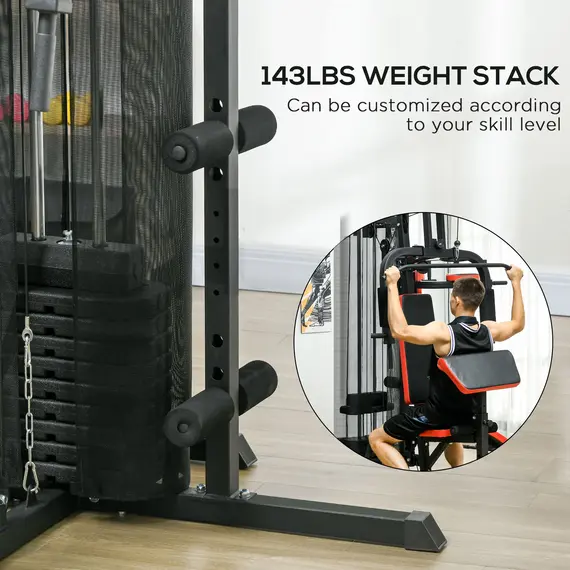 Buy Multi Gym Workout Station, Weight Machine with 65kg Weight Stack, Sit Up Bench, Push Up Stand, Dip Station, 6 image
