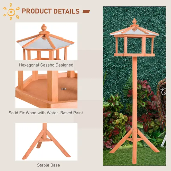 Buy Wooden Bird Table Free Standing Feeder Garden Sheltered Feeding Station Parrot Stand Birdhouse Î¦40x113cm, 5 image