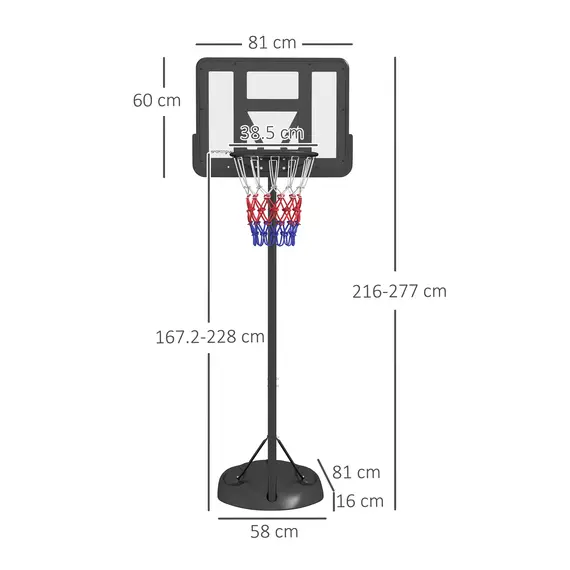 Buy Height Adjustable Basketball System, Freestanding Basketball Hoop and Stand w/ Wheels, 167-228cm, 3 image