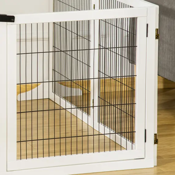 Buy Wooden Pet Gate, Freestanding Dog Safety Barrier, w/ 2 Support Feet, White, 9 image