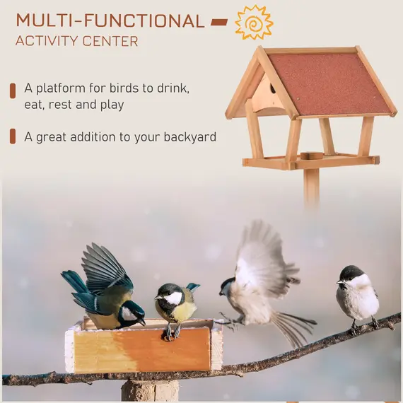 Buy Wooden Bird Table Freestanding Feeding  Station for Garden Outside ,139H cm, Natural, 6 image