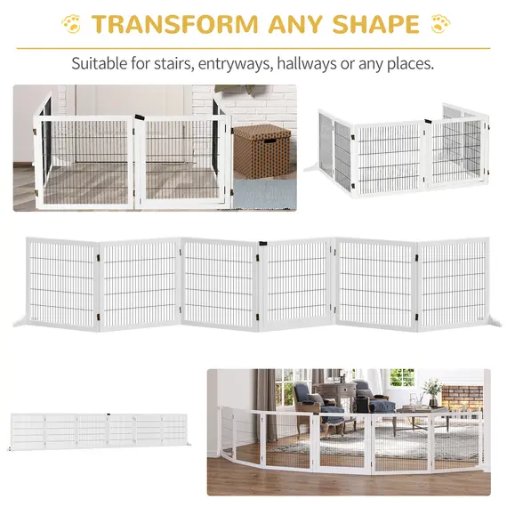 Buy Wooden Pet Gate, Freestanding Dog Safety Barrier, w/ 2 Support Feet, White, 5 image