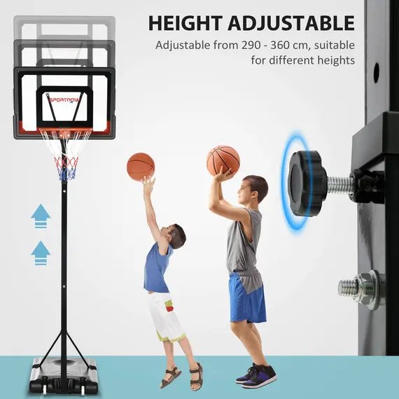 Buy 2.1-2.6m Adjustable Basketball Hoop and Basketball Stand w/ Backboard and Weighted Base, Portable on Wheels, Black, 4 image