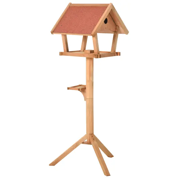 Buy Wooden Bird Table Freestanding Feeding  Station for Garden Outside ,139H cm, Natural, 8 image