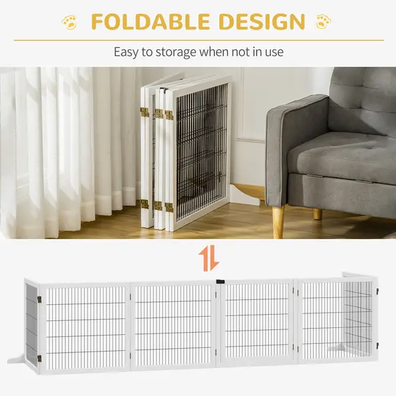 Buy Wooden Pet Gate, Freestanding Dog Safety Barrier, w/ 2 Support Feet, White, 6 image