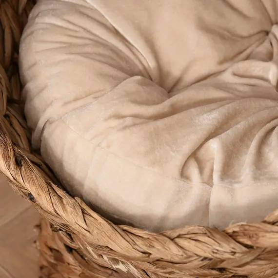 Buy Wicker Cat Bed, Raised Rattan Cat Basket with Cylindrical Base, Soft Washable Cushion, 50 x 42 x 60 cm - Brown, 9 image